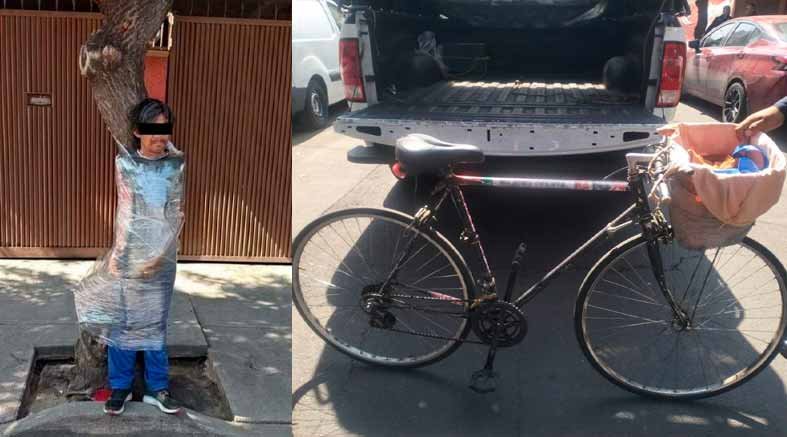 Vecinos emplayan a ladrón de bicicleta contra un árbol 1 Vecinos