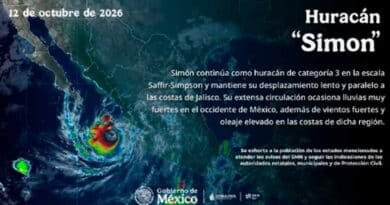 Huracán ‘Simon’ sigue como categoría 3; mantiene lluvias muy fuertes Huracán